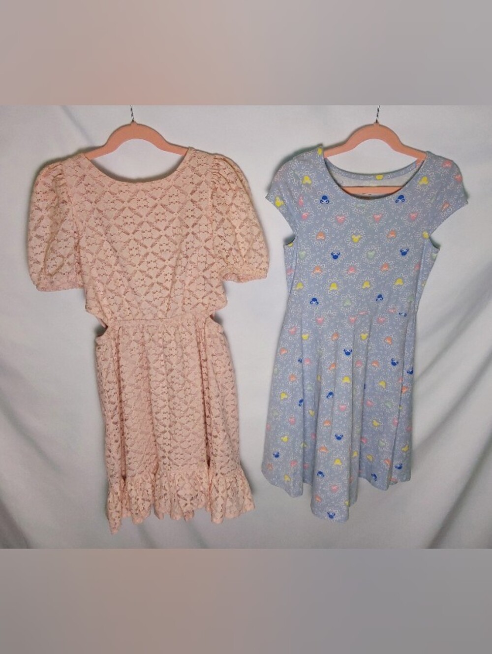 Girls Peach Lace Puff-Sleeve Dress + Disney Jumping Beans Dress
